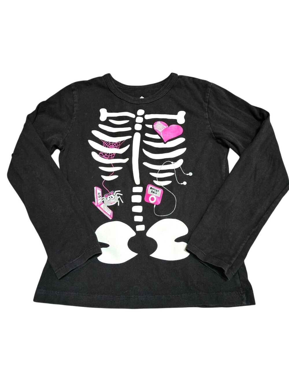 Girls 4-5 Halloween Skeleton Y2K Graphic Shirt 💀🎧🎃 VGUC